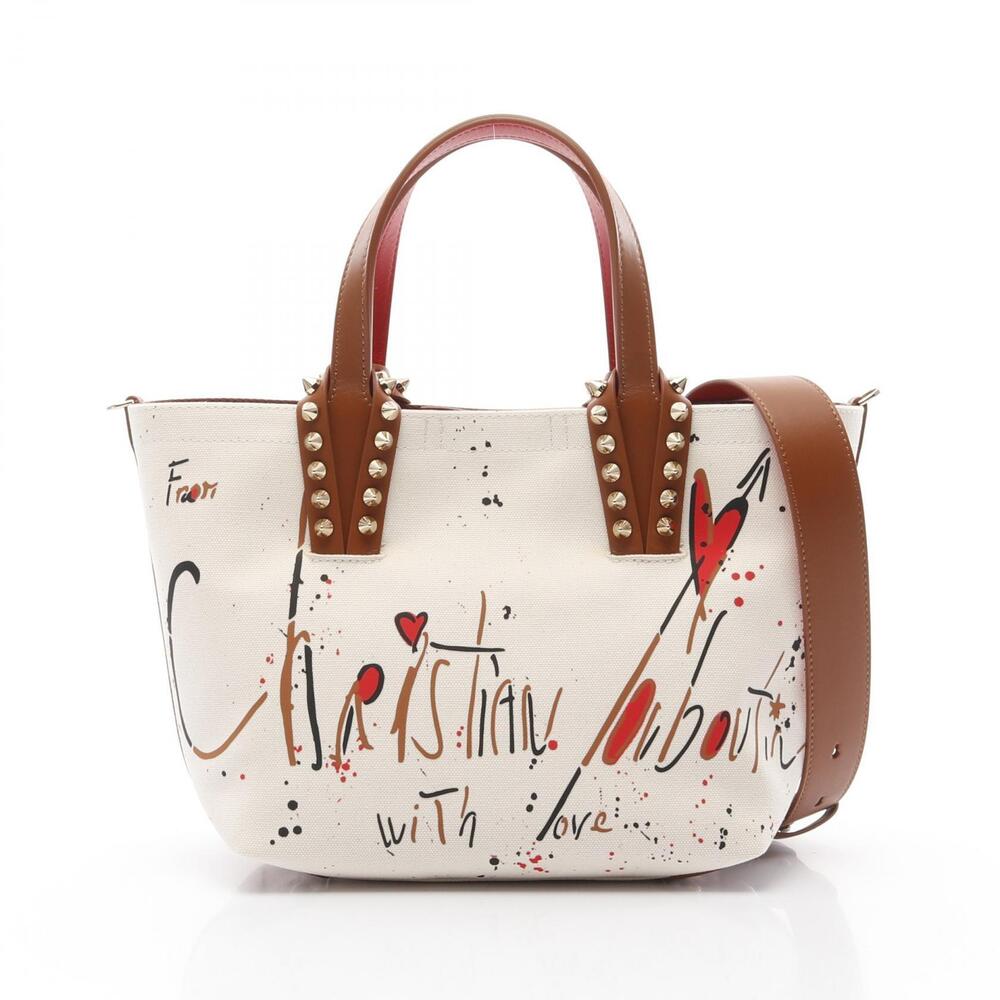 Christian Louboutin CABATA Graffiti Tote Bag Ivory White Brown Multicolor
